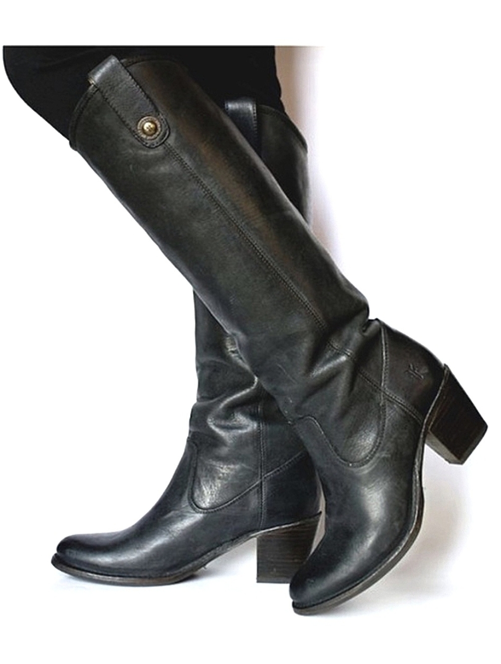 FRYE Jackie Button Tall Black Leather Western Boots US 6